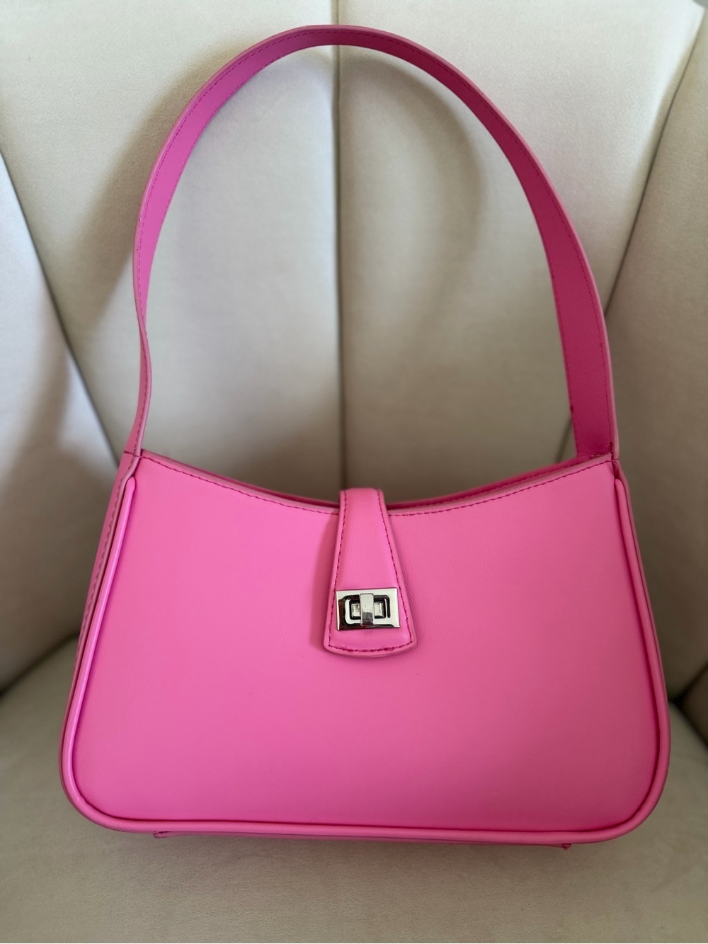 H&M Hot Pink Shoulder Bag Silver Turn-Lock Small Purse Travel Casual Y2K Retro